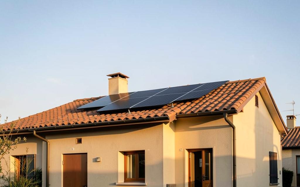 Casa a schiera con impianto fotovoltaico full-black sul tetto